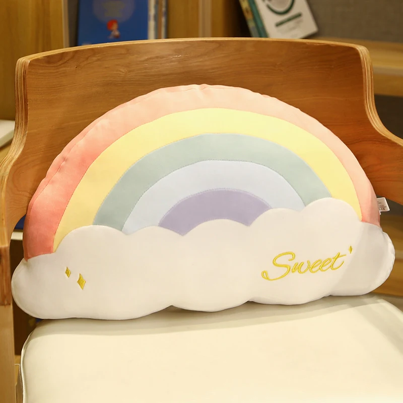 Almofada decorativa de nuvem e arco-íris para cadeira de escritório, encosto para lombar, macio e fofo, para conforto e um toque divertido. — foto 14