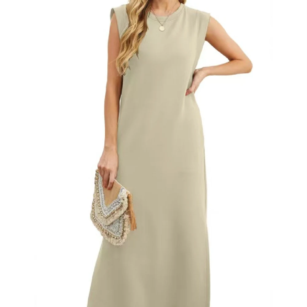 Title 4, Summer Sleeveless Slit Dress With Pockets Casua...