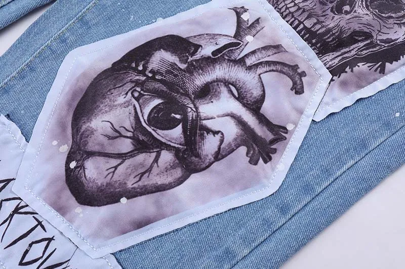 Men's Street Retro Washed Old Patch Jeans offer a vintage street style look. Comfortable and stylish jeans with unique p — photo 7
