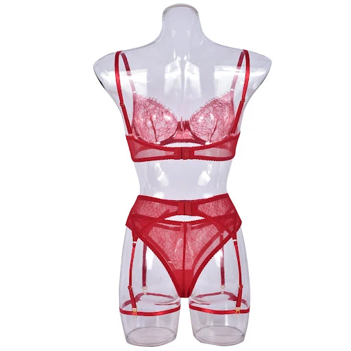 Title 24, Conjunto lencería sexy 4 piezas encaje transpar...