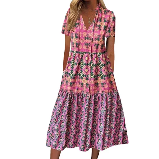 Title 4, Summer Short Sleeve Womens Printed Wear Dress