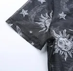 Top corto da donna con zip, stelle, luna e rete. Maniche corte, stile europeo e americano. Perfetto per l'estate, mette in risalto l'ombelico. — foto 2