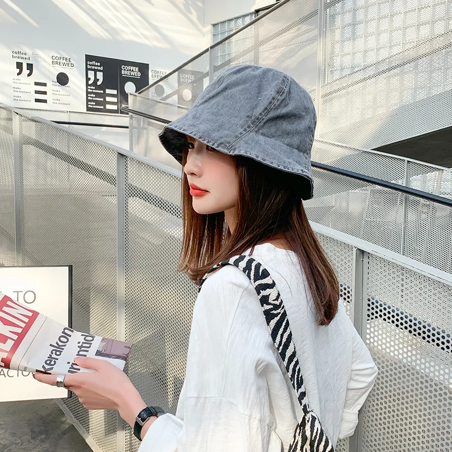 Title 21, New Washed Denim Bucket Hat Womens Casual Fashion