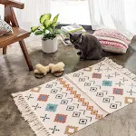 Handmade cotton and linen three-dimensional tufted mat with tassels, Nordic style carpet, ethnic foot mat for comfort an — photo 4