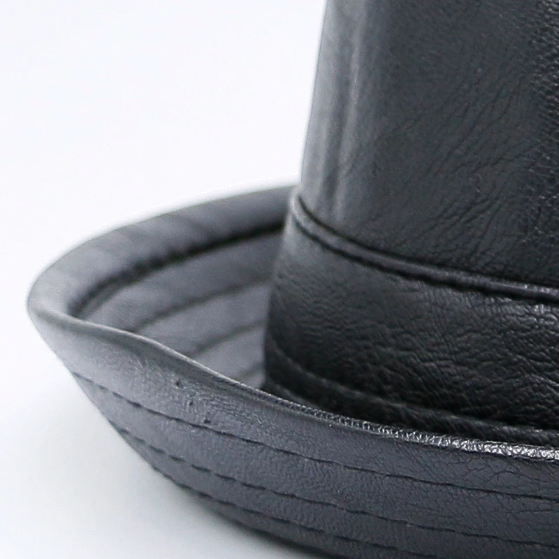 Vintage PU leather jazz hat for a classic and stylish look. Perfect for musicians, performers, and anyone who loves a re — photo 3