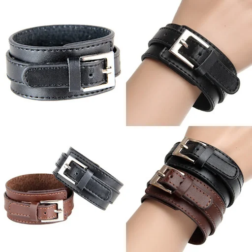 Title 2, Pulseira de couro casual punk largo