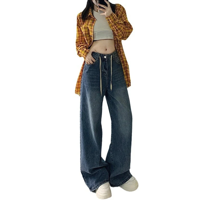 High Waist Loose American Retro Drawstring Design Jeans – Comfortable and stylish. Perfect for everyday wear, offering a — photo 5