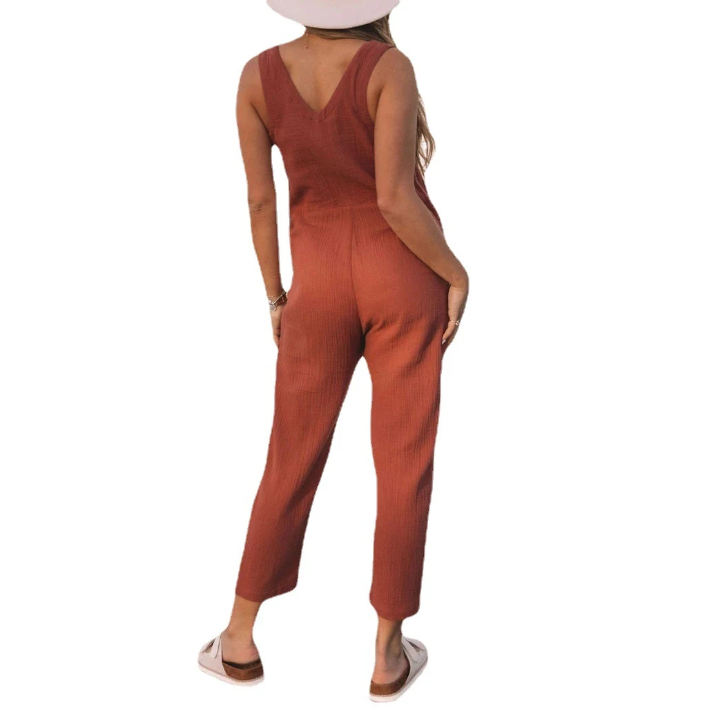 Beauty Clothing Solid Color Buttons Casual Jumpsuit Comfortable and Stylish Perfect for Everyday Wear Easy to Dress Up o — photo 2