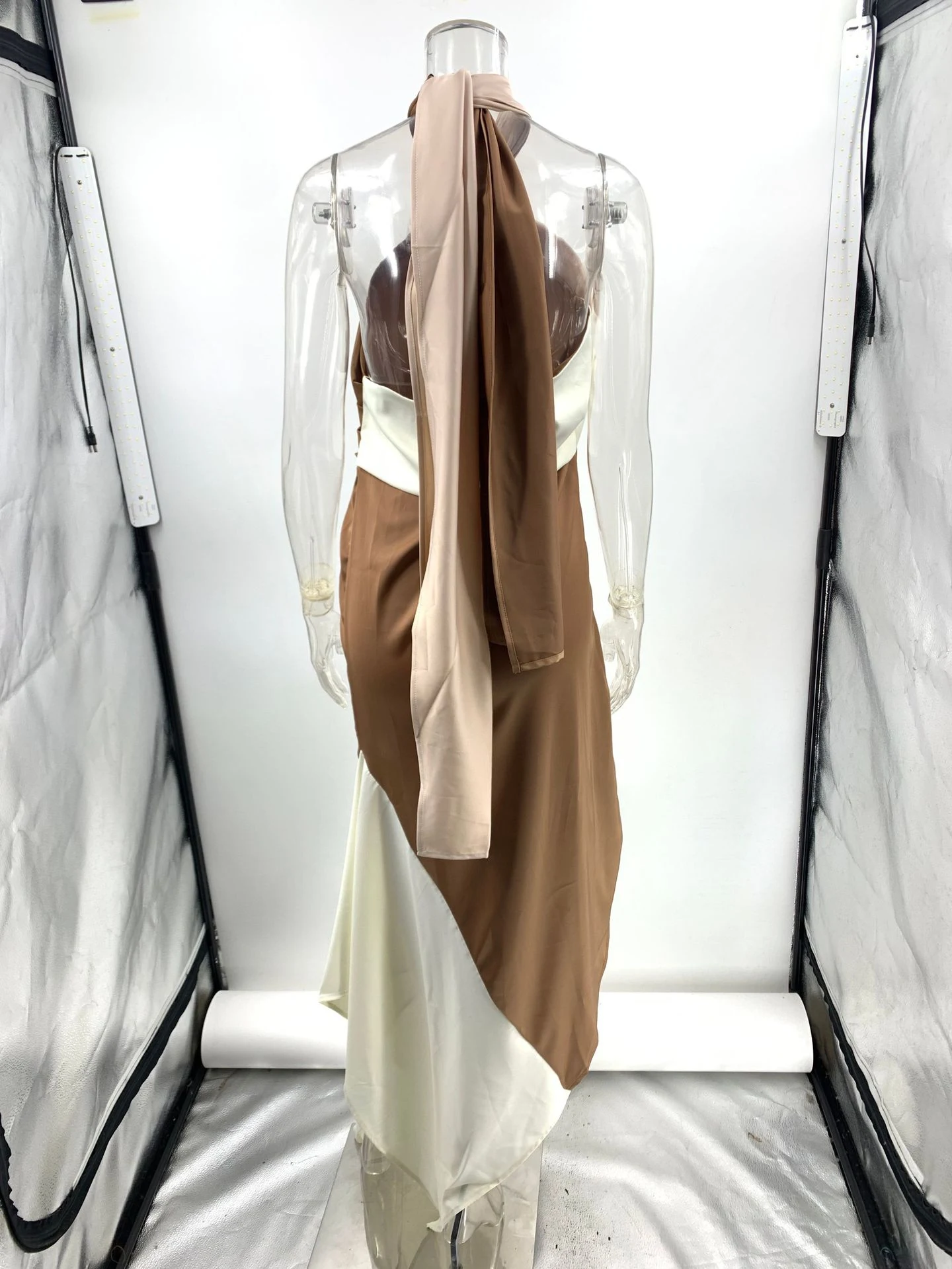 Title 2, Womens Stitching Halter Satin Dress Elegant an...