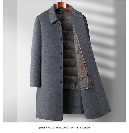 Title 23, Mens Double-Sided Wool Overcoat Winter Down Fe...