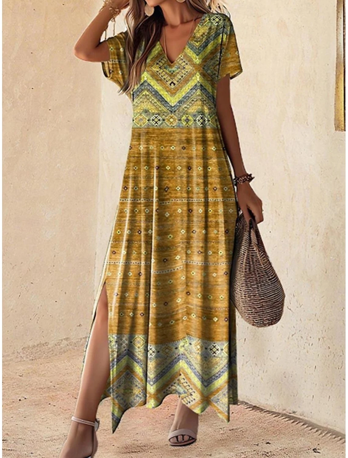 Women's Fashion Low Collar Long 3D Printing Dress — photo 1