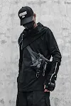 Camiseta masculina de gola alta irregular, manga longa e solta. Conforto e estilo para um visual moderno e descontraído. — foto 2