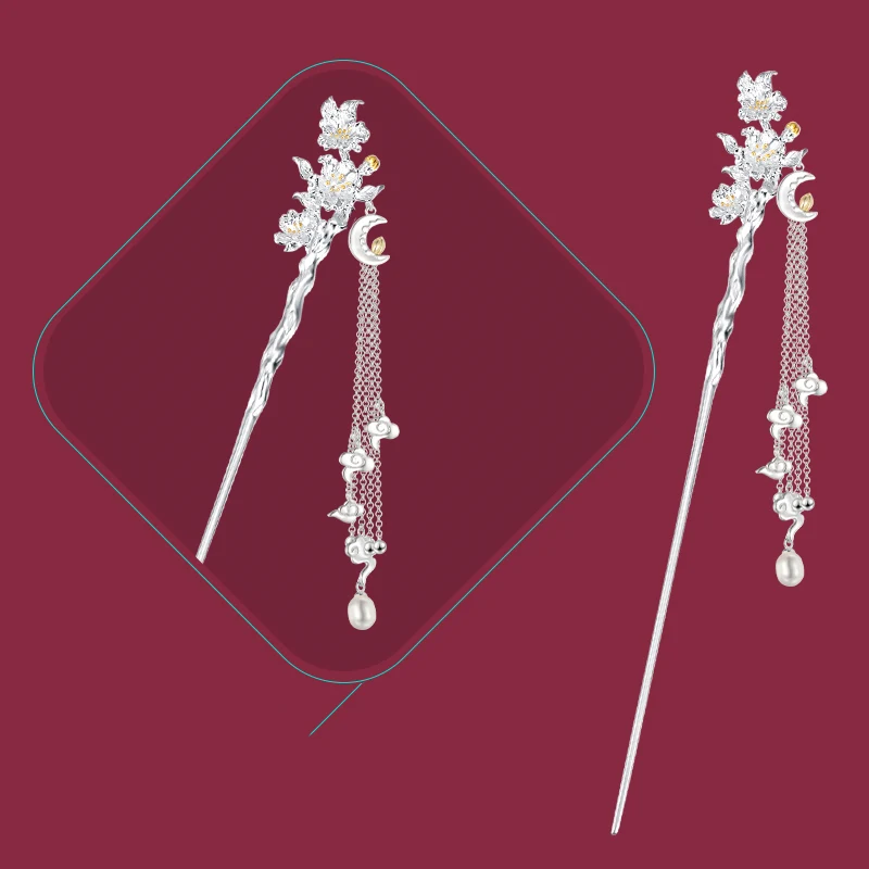 Four Beauties Sterling Silber Antike Haarnadel. Schmückt Ihr Haar elegant. Einzigartiges Design und hochwertige Verarbeitung. Für glamouröse Frisuren. — foto 1