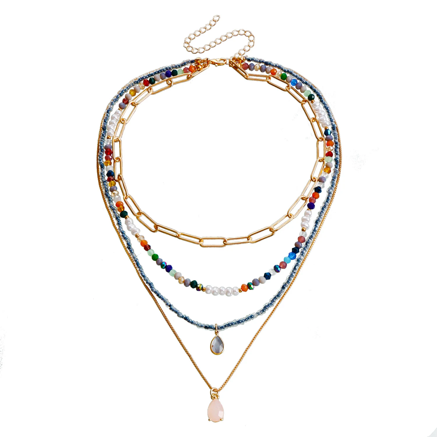 Bohemian meerlaagse ketting met rijstvormige kralen en contrasterende kleuren, perfect voor een casual of chique uitstraling. — foto 15