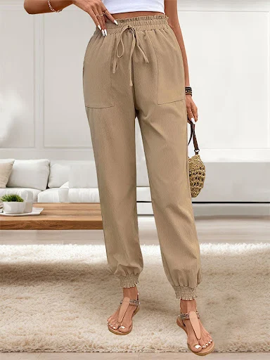 Title 5, Womens Lace Up Elastic Waist Skinny Pants offe...