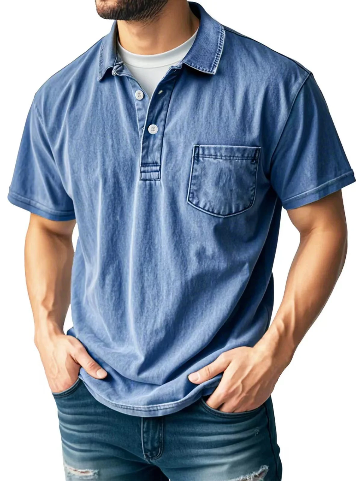 Men's Casual All-Matching Short Sleeve Button Lapel Polo Shirt. The perfect shirt for everyday wear, offering versatilit — photo 4