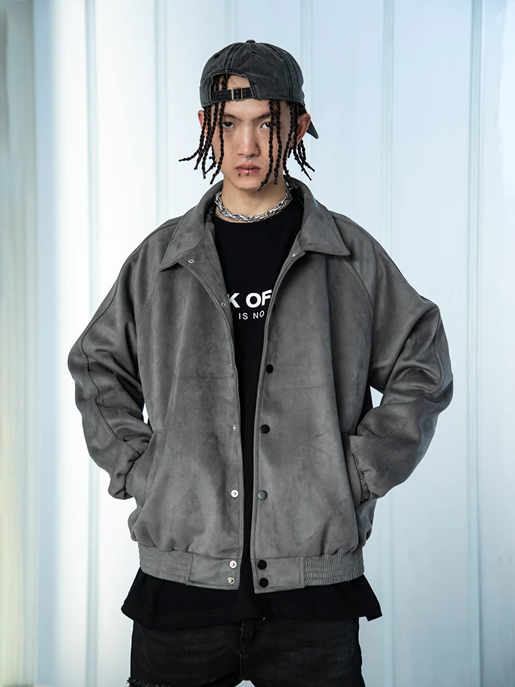 Men's Distressed Suede Baseball Loose Jacket. Comfortable and stylish outerwear for everyday wear. A perfect blend of ca — photo 3