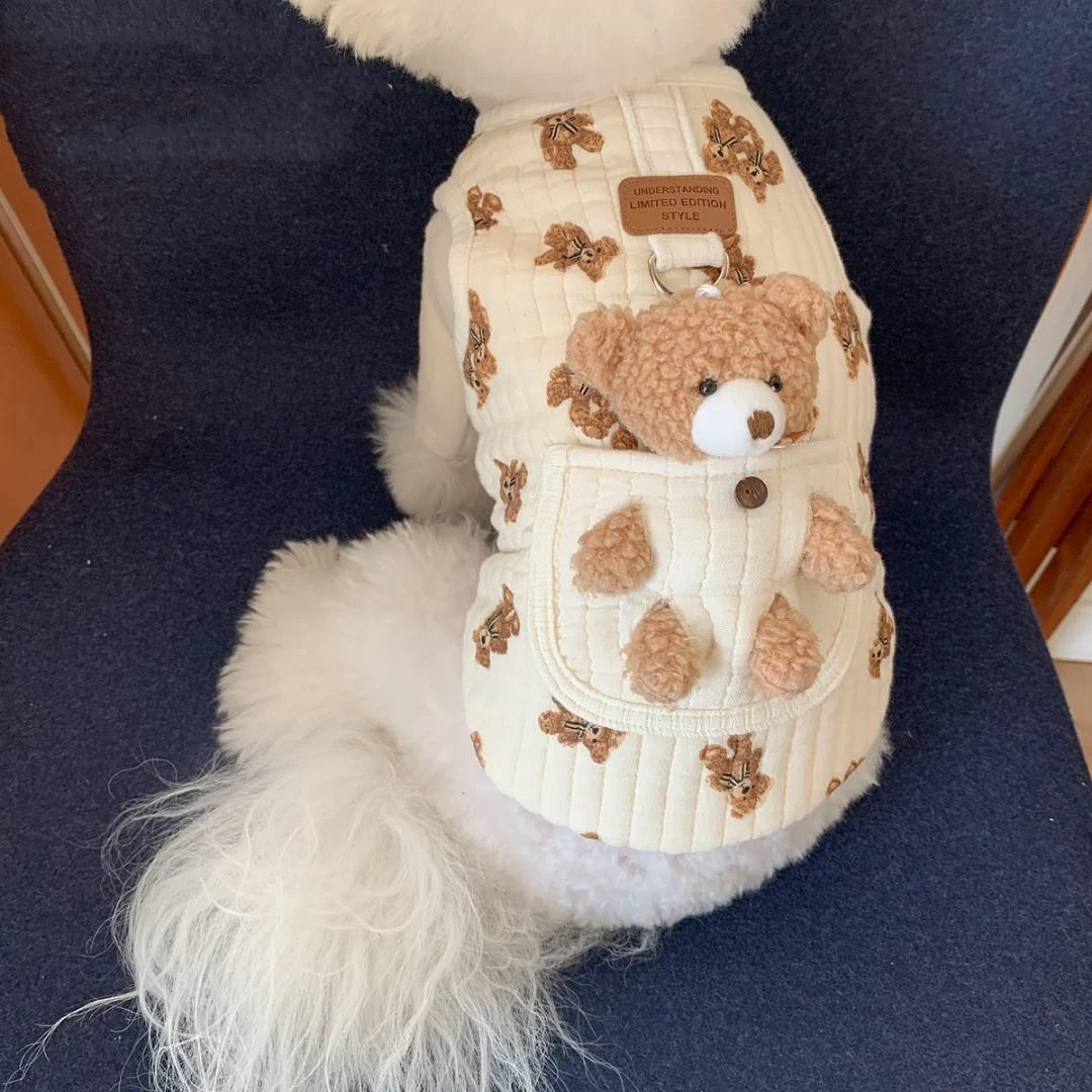 Title 5, Pet dog cotton vest clothes with traction ring ...