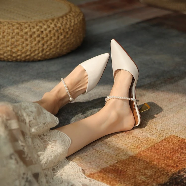 Title 2, Pearl Chain Leather Explosion Point High Heel S...