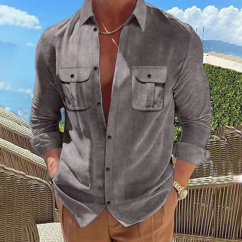 Camicia in velluto a coste di cotone da uomo a maniche lunghe, comfort e stile senza tempo per un look casual e versatile, perfetta per ogni occasione — foto 4