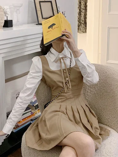 Title 5, Vestido camisero plisado de mujer con efecto de...