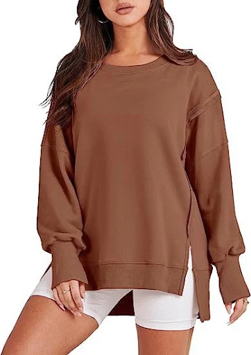Title 2, Womens Solid Oversized Sweatshirt Crew Neck Lo...