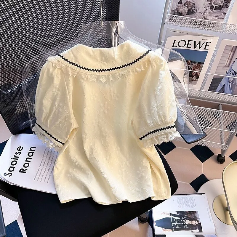 Design Sense Niche Lace Sweet Chic French Puff Sleeve Top — photo 8