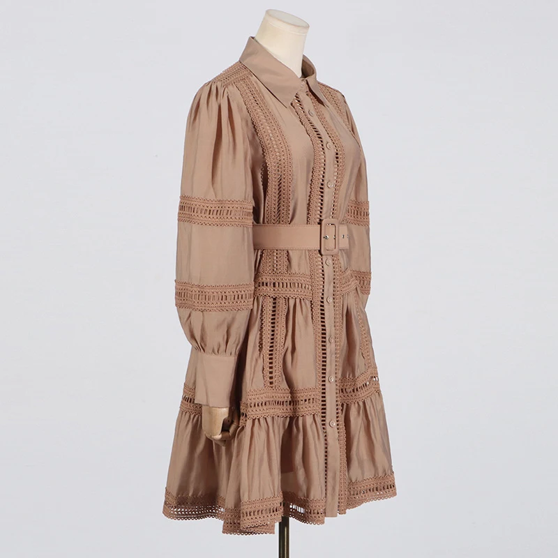 Title 5, Polo Collar Lantern Sleeve Waist-tight Single-b...