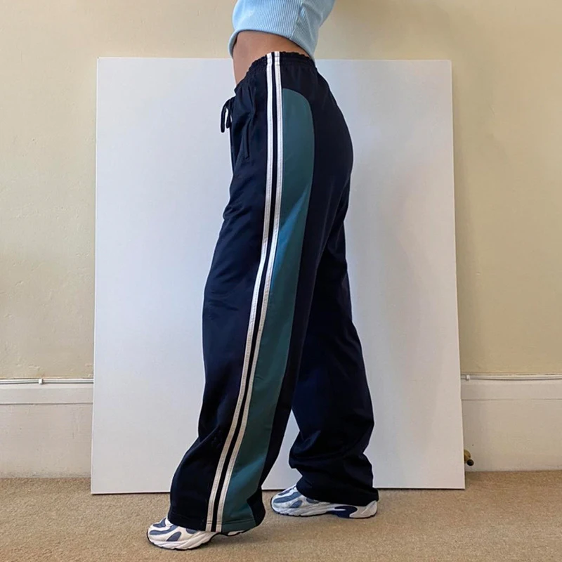 Personalized Street Color-blocking Design Ribbon Women's Casual Pants, loose version for ultimate comfort and a trendy, — photo 5