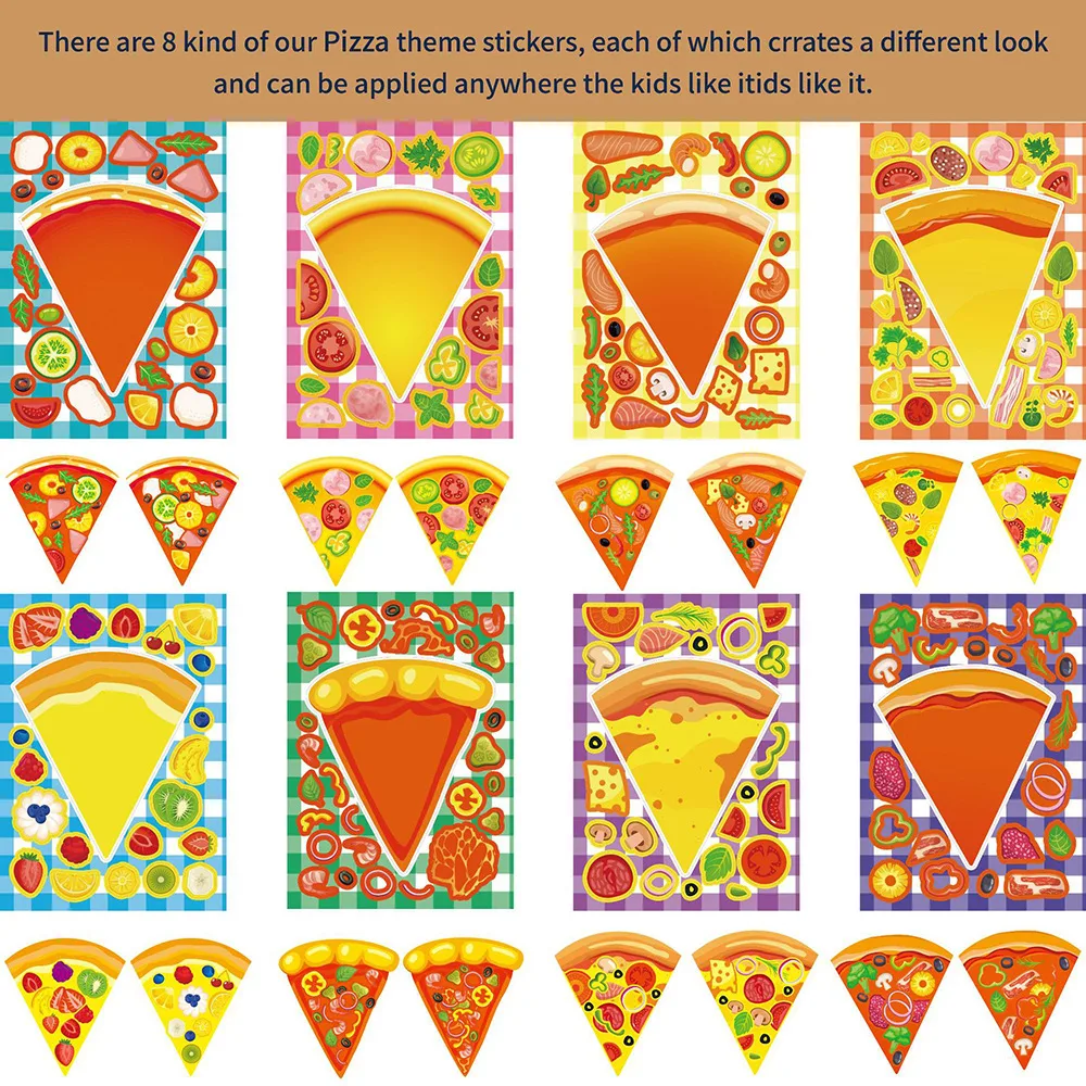 8 Adesivos de Quebra-Cabeça de Pizza Gourmet de Desenho Animado Criativos, para brincar e decorar, ideais para crianças e famílias — foto 2