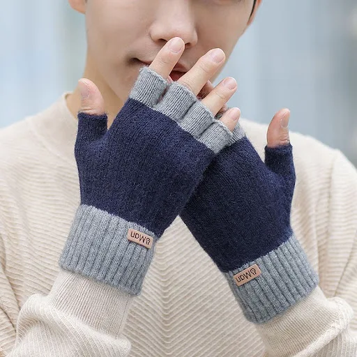 Title 4, Mens Warm Thickened Knitting Half Finger Glove...