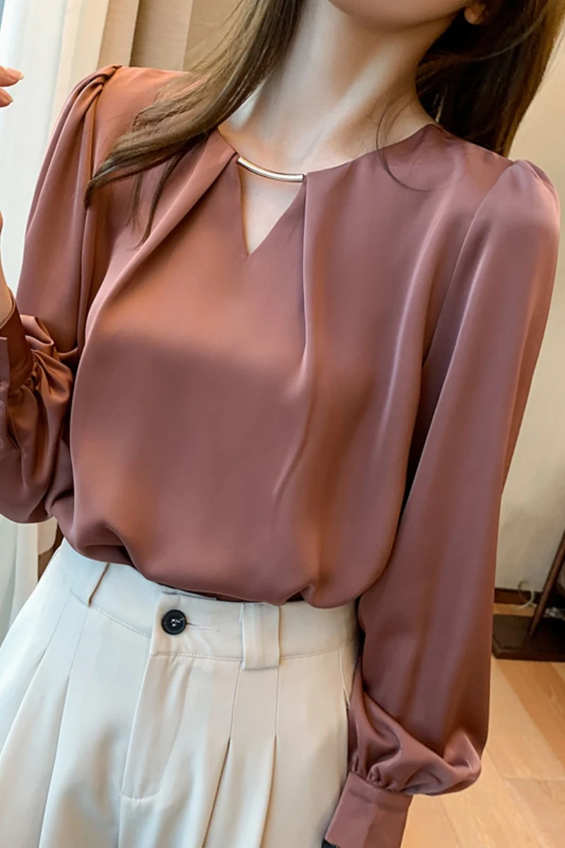Title 1, High-quality Acetate Satin Shirt Womens Design...
