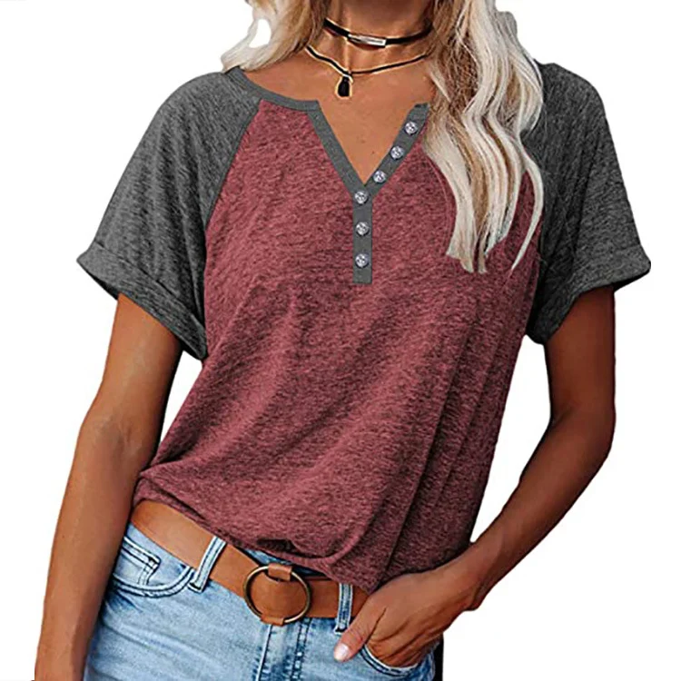 Camiseta de manga curta folgada de tamanho grande com combinação de cores de moda de verão, ideal para o calor e estilo casual. — foto 5