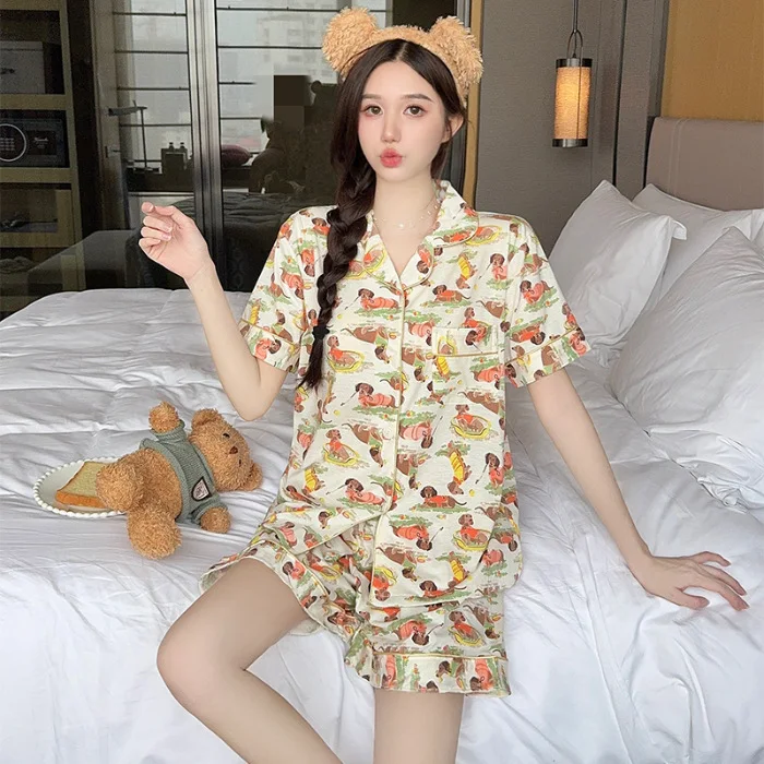 Cute Cartoon Lapel Cardigan Short Sleeve Shorts Thin Can Be Outerwear Homewear — photo 10