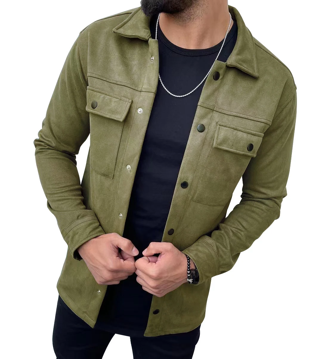 Casaco Masculino Liso em Tecido Camurça Jaqueta Elegante para Homens Casaco Confortável e Versátil Perfeito para o Dia a Dia e Ocasiões Especiais — foto 6