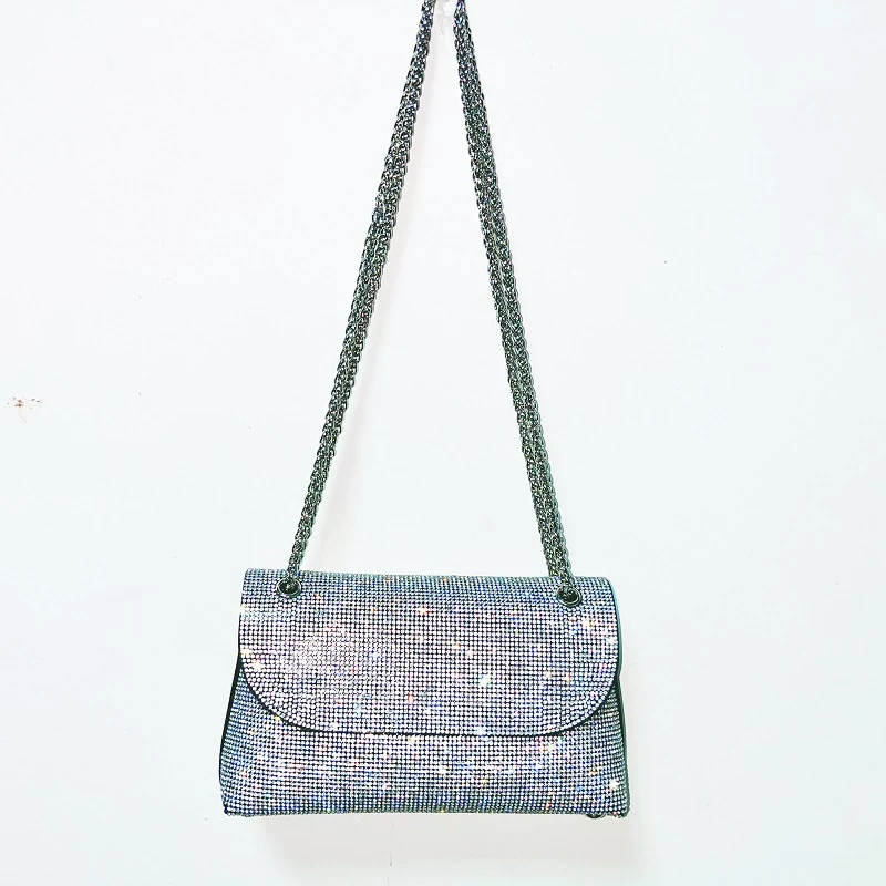 Bolsa Quadrada Pequena de Corrente para Banquete com Diamantes, Bolsa de Ombro Transversal Elegante para Festas e Eventos — foto 4