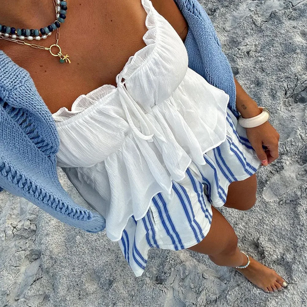Striped Casual Elastic Pocket Beach Shorts For Women. Comfortable and stylish, these shorts are perfect for the beach or — photo 26