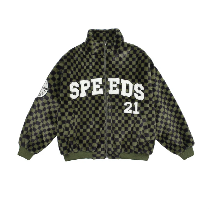 Title 1, Mens Fashion Checkerboard Lamb Plush Coat. War...