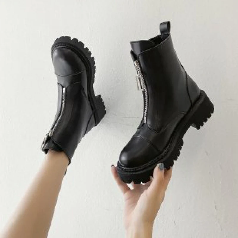 Title 6, Autumn new thick-soled leather chimney boots fo...