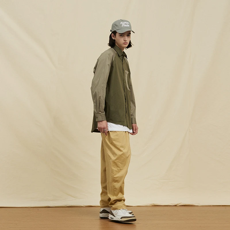 All-matching shirt with color-block raglan sleeves, lapel design, and loose fit for casual wear and effortless style. — photo 3