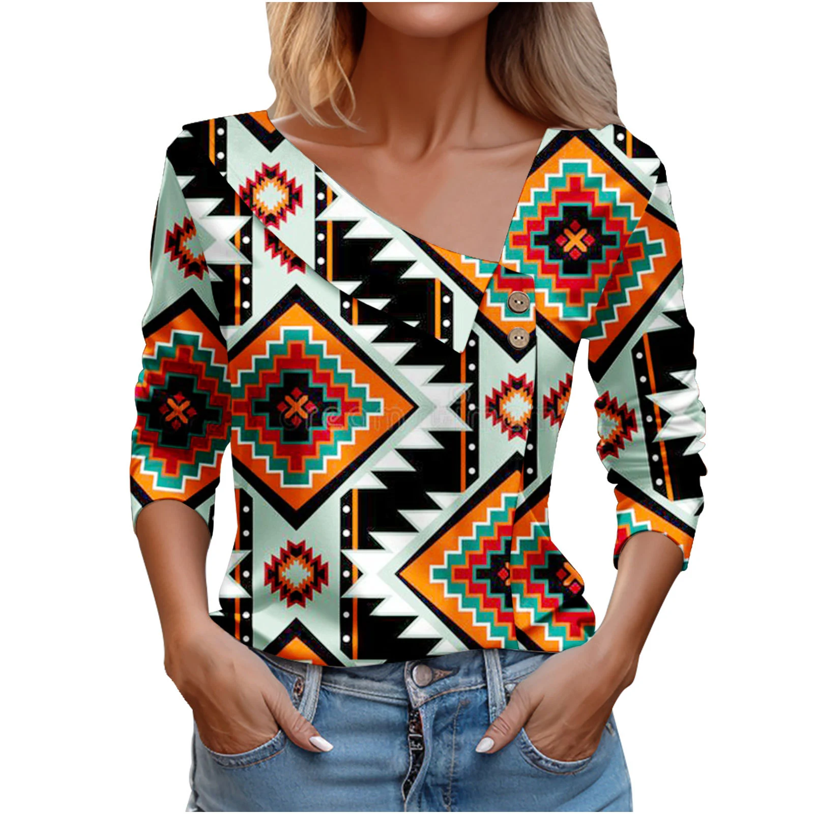 Title 11, T-shirt donna manica lunga con scollo a V e sta...