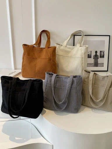 Title 4, Bolsa Mensageiro Feminina de Corduroy Grande Ca...