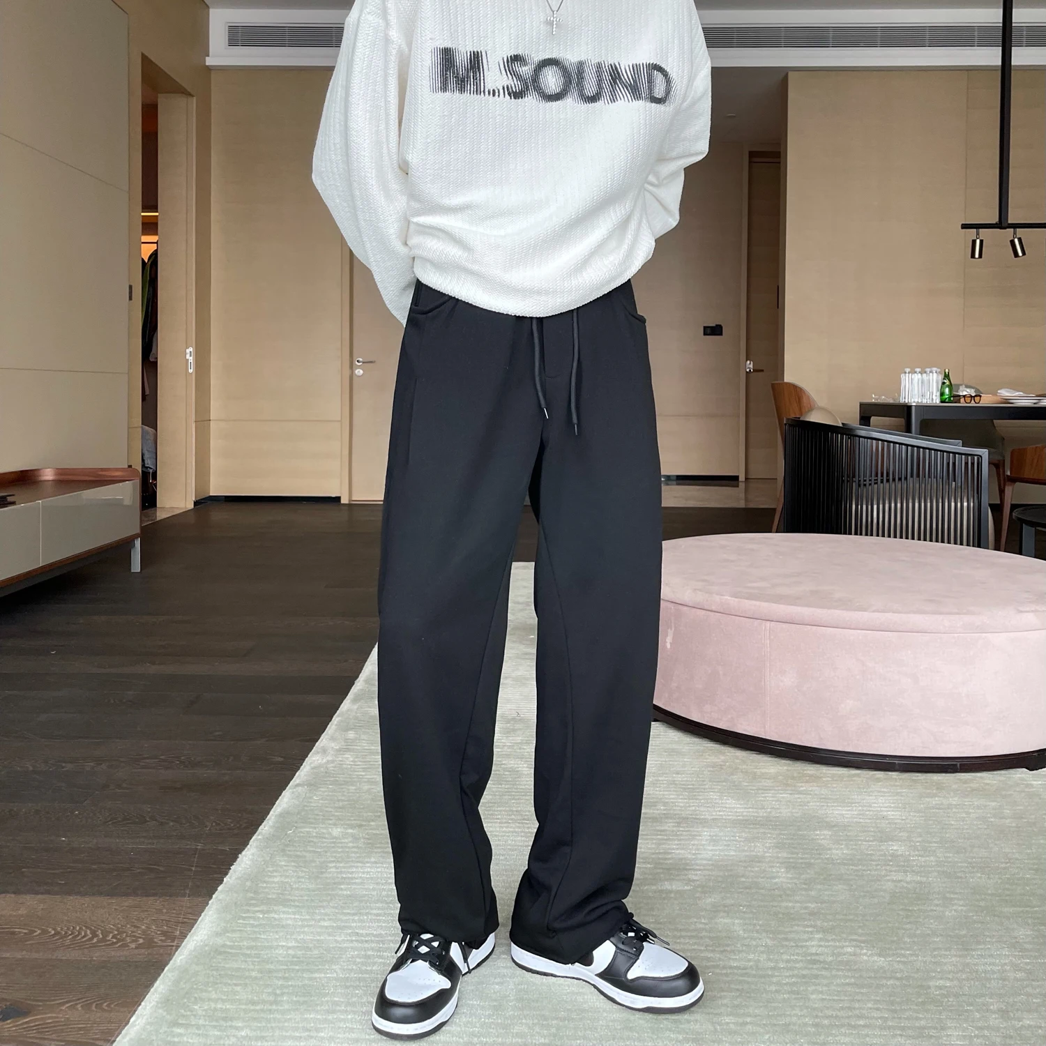 Title 29, Mens Simple Wide Leg Straight Loose Casual Swe...