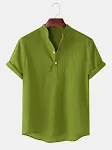 Men's Cotton And Linen Short Sleeve Shirt Stand Collar Casual Summer Solid Color Top, breathable and stylish for warm we — photo 3