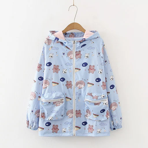 Title 4, Big Girl Cute Printed Trench Coat Loose Hooded ...