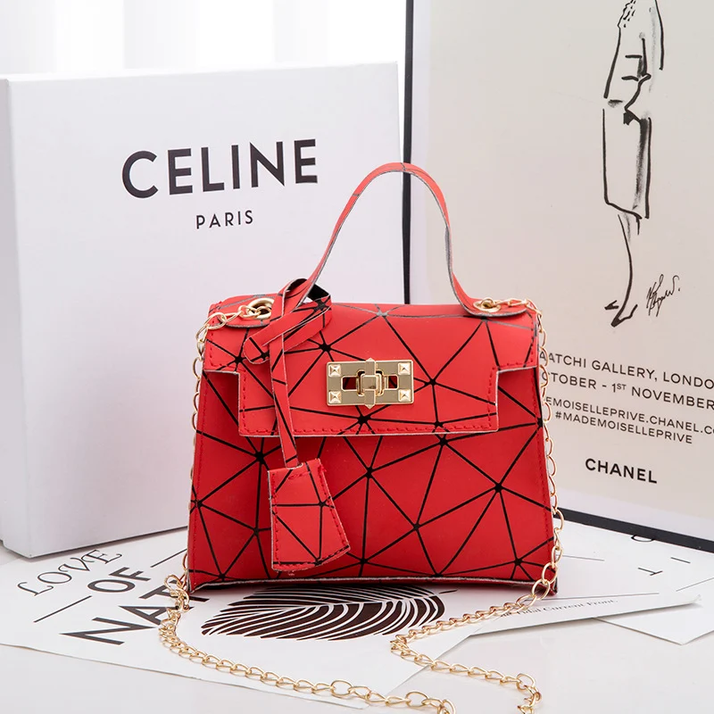 Ladies Hand Bag Women's Bag New Leather Stitching Lock Kelly Small Square Bag Diamond Bag — photo 4