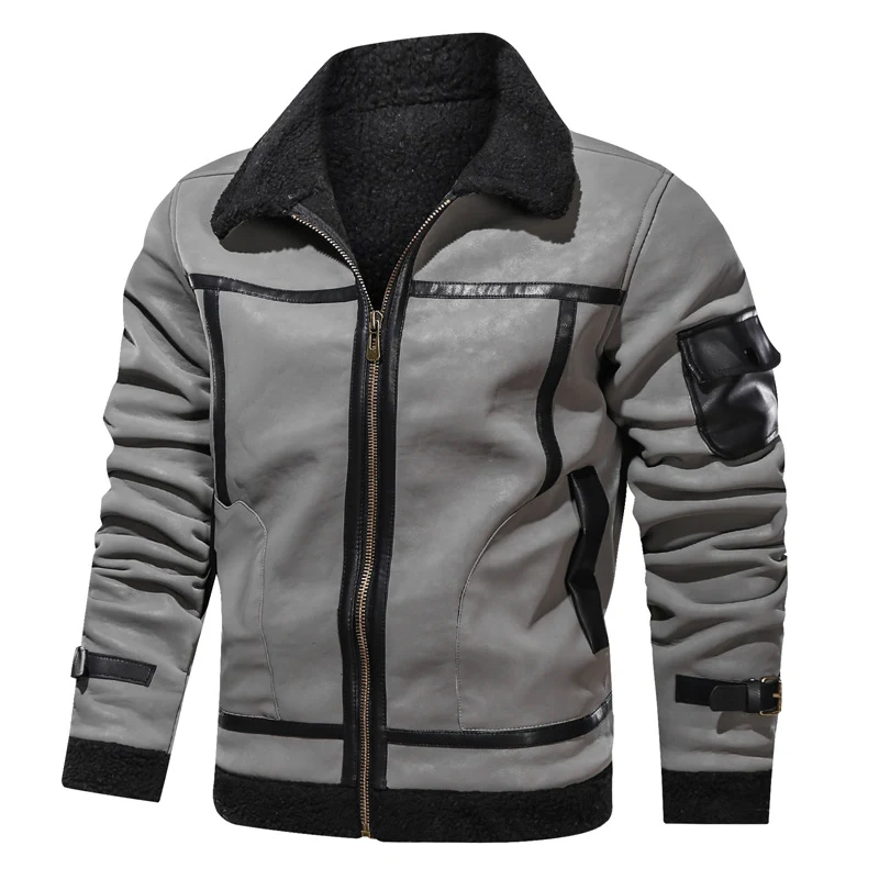Jaqueta de couro masculina estilo europeu e americano com gola, plus veludo, para um visual elegante e aquecido no inverno. — foto 6