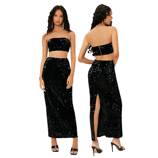 Title 18, Womens Autumn Suit Sequined Backless Skirt Set...