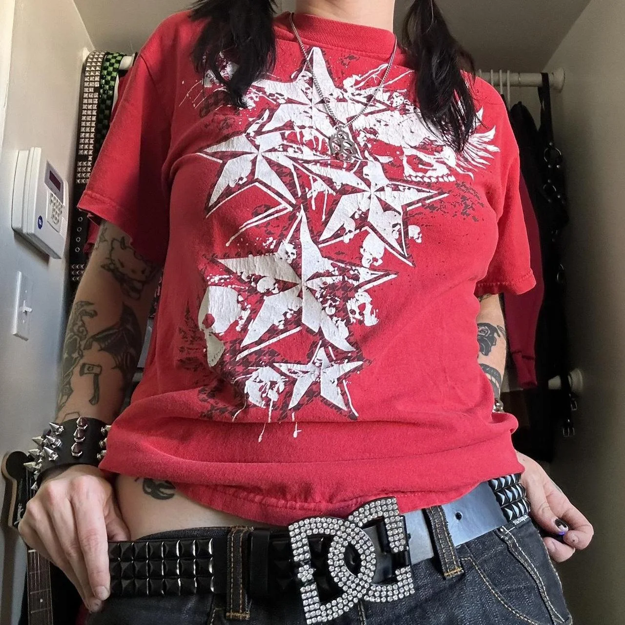 T-shirt corto da donna con stampa stella a cinque punte Traspirante e confortevole Perfetto per l'estate Look casual e alla moda Versatile ed elegante — foto 3