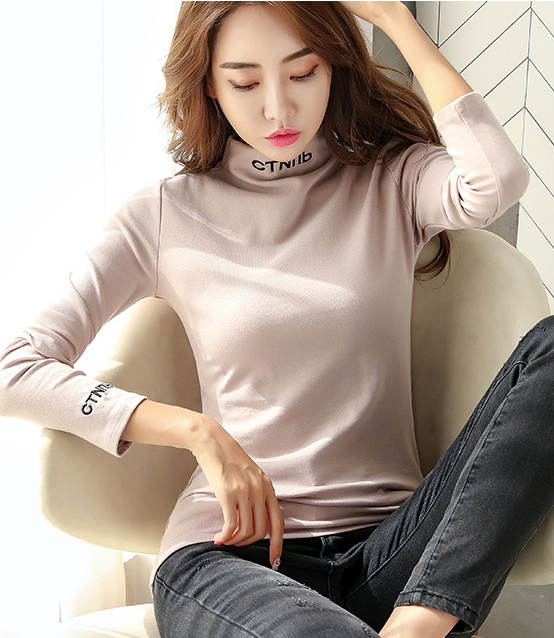 Meia gola alta casaco de pelúcia para outono e inverno feminino nova versão coreana com camiseta branca de manga longa para w — foto 3